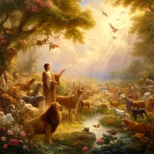 20. Så gav människan namn åt allt boskap och åt fåglarna under himlen och åt alla djur på marken; men för människan fanns det ingen hjälpare som passade för honom.