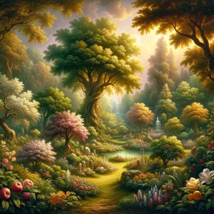 9. Herren Gud lät alla slags träd växa upp från marken, träd som var tilltalande att se på och bra att äta av; också livets träd mitt i trädgården och kunskapens träd om gott och ont.