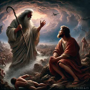 13. Då sade Gud till Noa: Jag har beslutat att göra slut på allt kött, för jorden är fylld av våld genom dem. Jag ska förgöra dem tillsammans med jorden.