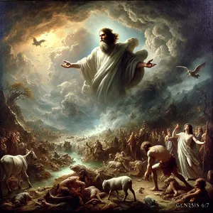 7. Herren sade: Människorna som jag har skapat ska jag utplåna från jordens yta, och detsamma gäller fyrfotadjur, kräldjur och himlens fåglar, för jag ångrar att jag har gjort dem.