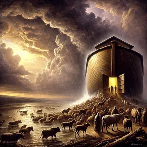 16. Och de som gick in, de gick in som hanar och honor av alla slags varelser, som Gud hade befallt honom. Och Herren stängde igen dörren efter honom.