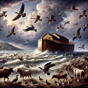 3. och sju par av himlens fåglar, hanar och honor, för att de ska överleva på jorden.