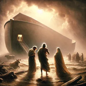 18. Då gick Noa ut med sina söner, sin hustru och sina sonhustrur.