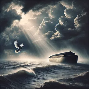 8. Sedan skickade han ut en duva för att se om vattnet hade sjunkit undan från jordens yta.