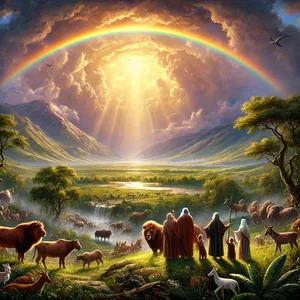 16. När bågen syns i skyn, skall jag se på den och tänka på det eviga förbundet mellan Gud och alla levande varelser, allt slags kött på jorden.